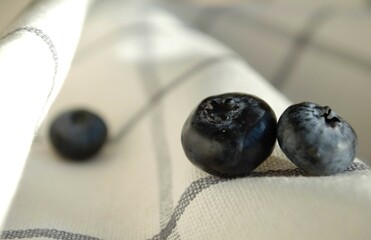 closeup of blueberries on a line towel