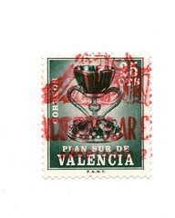 A vintage postage stamp from Spain isolated on a white background.