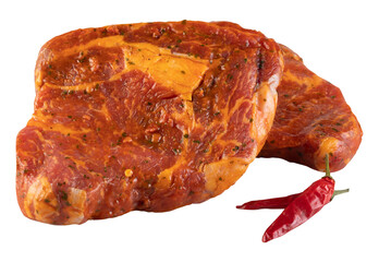 Steak with fresh chili cut out isolated transparent background