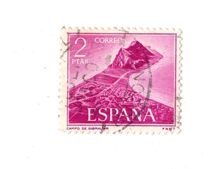 A vintage postage stamp from Spain isolated on a white background.