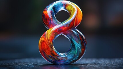 Abstract, colorful number eight, swirling colors