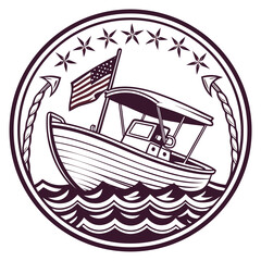 Hand Drawn Vintage Motorboat Vector with Flag and Nautical Theme