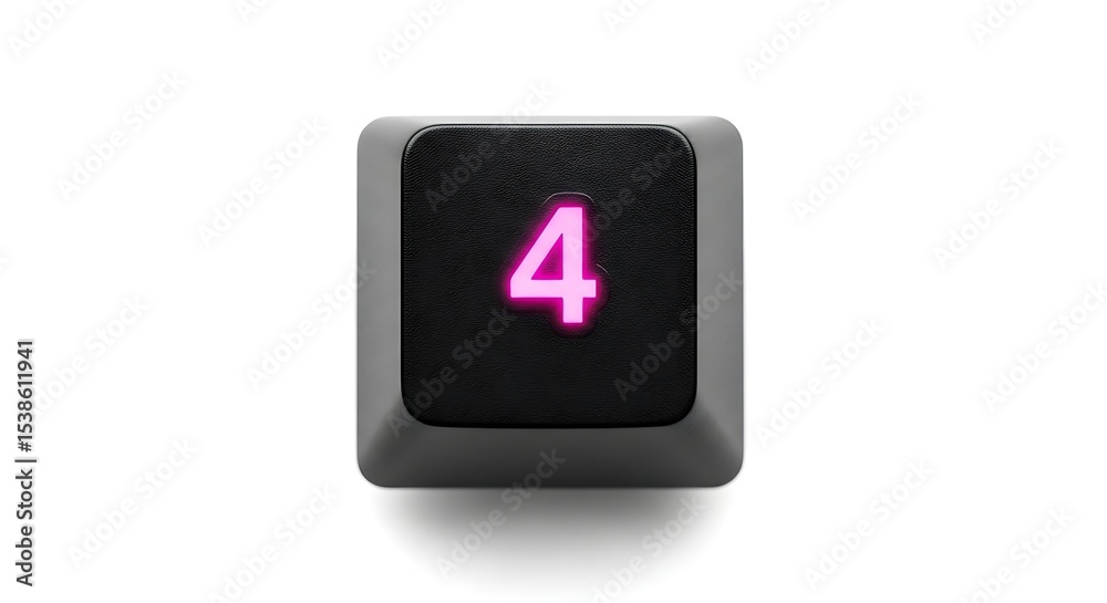 Poster isolated keyboard keycap with the number 4 illuminated in pink
