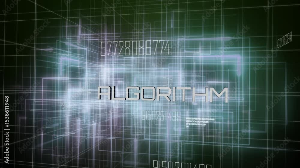 Aufkleber emerging neon haze revealing 3d wireframe pulsing algorithm in grid with scrolling code streams