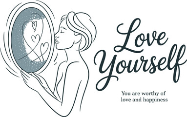 A beautiful line art illustration displaying self love and the importance of affirmations