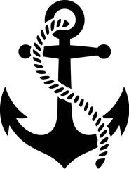 Naklejka premium Vector anchor with rope graphic illustration marine nautical sea ocean symbol element design black white 100 editable stock vector illustration