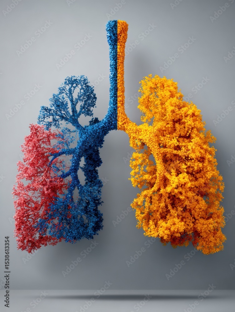 Poster Visual Comparison of Healthy Lung Structure and Cancerous Lung Tissue Highlighting Differences in Color and Texture