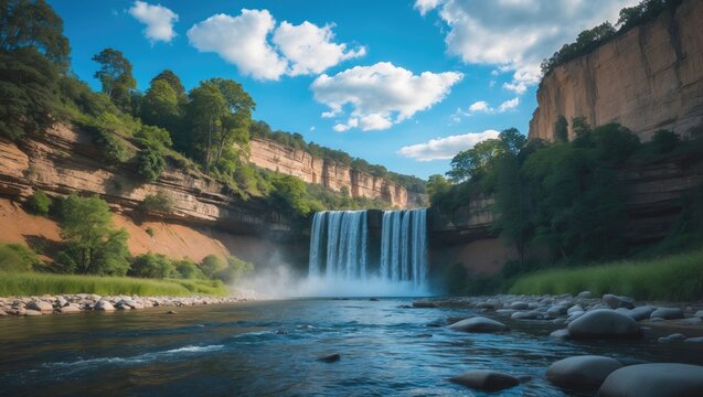 Famous and Majestic Kyoti or Keoti Waterfall along the Mahana River in Madhya Pradesh's Rewa district, India. A stunning waterfall scenery.