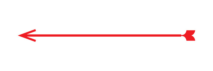 Thin Red arrow pointing right. Long, straight-line arrow icon in white. Graphic illustration for direction symbols, up and down signs. Vector horizontal arrow variation isolated on white background 