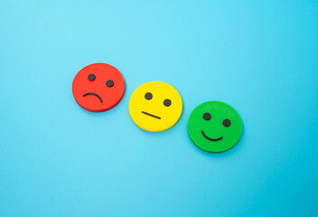 Three moods or reactions to events. Social survey. Opinion and point of view. Survey or public...