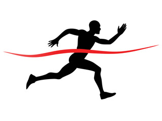 Silhouette of runner crossing finish line in race for fitness and competition