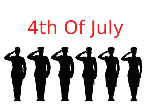 Saluting military personnel silhouette for th of july independence day celebration