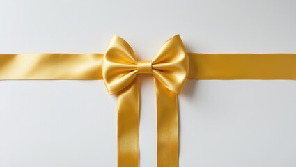 Fototapeta premium Gold ribbon bow on a white background featuring a decorative accessory.