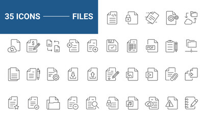 Document Web Icon Set in Line Style. Collection of File Linear Icons, Including files, format, image, text, papers, folder, certificate, invoice, share, folder, management and More. Editable Stroke