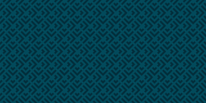 Subtle vector geometric seamless pattern with lines, squares, triangles, arrows, grid, lattice, tiles. Abstract minimal ornament. Dark teal blue color. Stylish  background texture. Repeating design