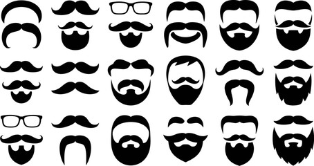 Mustache beard styles vector set collection face hair masculine hipster design facial illustration art 100 editable stock vector illustration