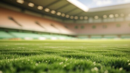 Lawn at the football stadium on a bright sunny spring day