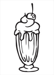 retro milkshake with cherry. vector doodle illustration