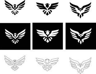 Eagle icon vector set in flat, outline and button art, strong symbol for logos or emblems.