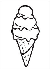 Ice cream in a waffle cone. vector doodle illustration