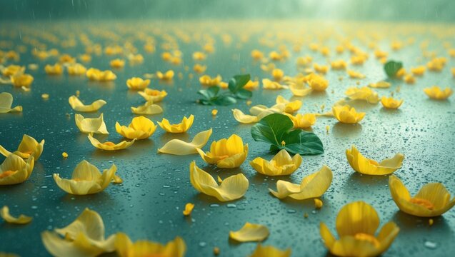 Cassia flowers or ratchaphruek Cassis Fistula in Indonesia are known as yellow golden shower flowers that cascade onto small rivers and the ground within a university complex in Indonesia