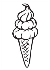Ice cream in a waffle cone. vector doodle illustration