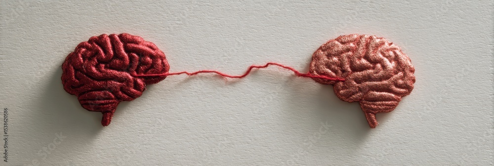Poster Torn Red Thread Connects Heart and Brain While Calm Side Appears on the Right Side of the Composition in a Thoughtful Artistic Representation