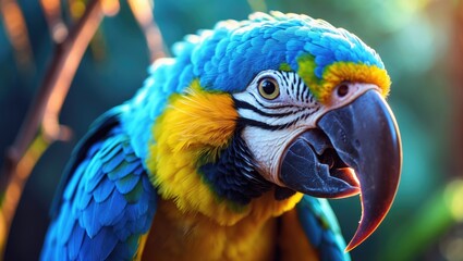 Obraz premium Golden Macaw, native to South America and classified as an endangered species.