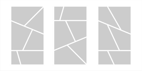 Image collage layout template. Grey mosaic mood board grid collection. Picture frame set. Photo album idea for banner, poster, comic page, flyer, brochure, booklet, memory wall design. Vector pack