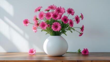 Minimalist spring floral product display on neutral surface with textured background and soft lighting
