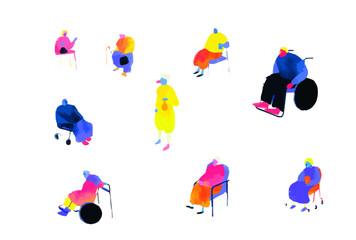 Set of web icons on the topic: Seniors in hospice in line style. Icons Seniors in Hospice for Web and Mobile Apps. Machine learning, websites, online schools, landing pages, AI digital technology