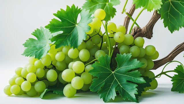 Grape leaves and vine branch with tendrils isolated on white background, clipping path included