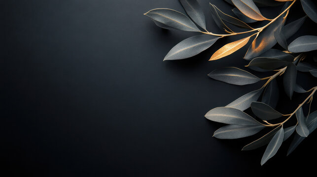 Olive branches botanical photography dark background golden light natural styling dramatic lighting commercial editorial high resolution