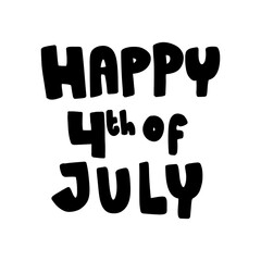 Happy 4th of july united states of America national independence day text word lettering stroke outline coloring black typography doodle kids illustration design clipart