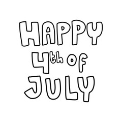 Happy 4th of july united states of America national independence day text word lettering stroke outline coloring black and white typography doodle kids illustration design clipart png