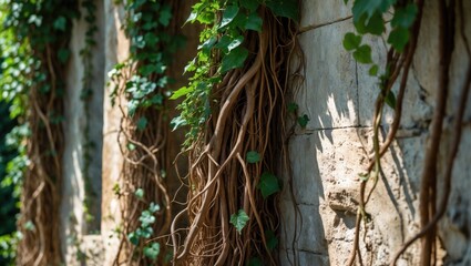 Grass growing along a fence, its green blades swaying softly in the breeze, merging with the weathered texture of the structure.