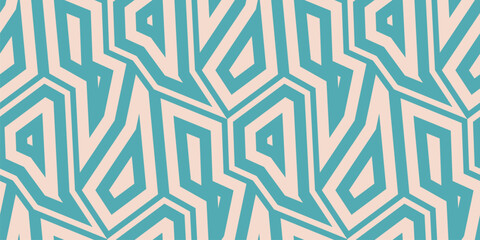 Funky turquoise and beige geometric seamless pattern. Vector abstract background with edgy mosaic elements, angular shapes, broken lines. Trendy texture. Urban art street fashion style. Repeat design © Olgastocker