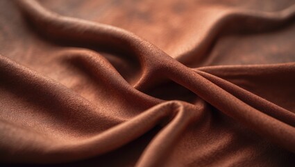 Designer paper background with a warm, velvety texture in rich earthy tones, blending shades of terracotta, copper, and auburn. This minimalistic, abstract surface showcases a wavy pattern.