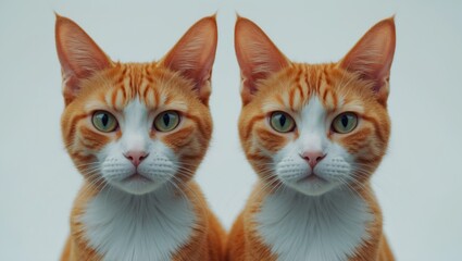 Two red British Shorthair kitten siblings cuddle closely, their round faces and plush, dense fur creating an charming, playful appearance. Their bright eyes sparkle with curiosity.