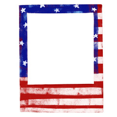 Cute blank hand drawn instant photo frame paper happy 4th of july united states of America national independence day flag crayon grunge grungy watercolor doodle illustration design