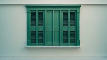 Front view of a wooden lattice window embedded in the wall of a classic old building.