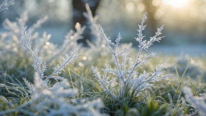Frosty Winter Morning featuring Grass and Sunlight in a Natural Setting