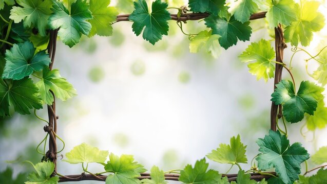 Fresh green grapevine frame showcasing vibrant foliage and natural craftsmanship