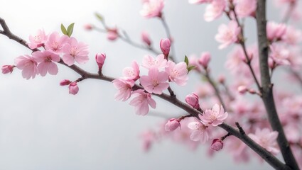 Fresh plum tree flowers isolated on a white background.