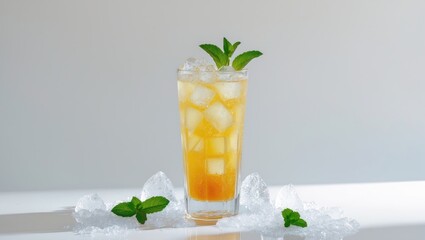 Fresh summer cocktail in glass on white background. Lemonades. Orange Alcoholic cocktail. Iced tea or lemonade.