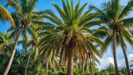 A lush cluster of palm trees with abundant fronds