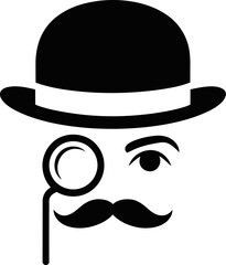 Detective illustration vector graphic design concept with hat monocle and mustache for logo and icon use editable stock vector illustration
