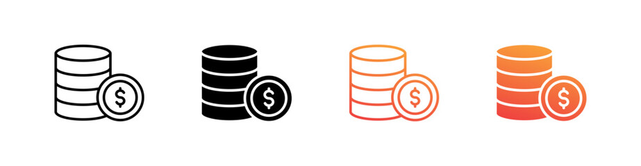 Coin Multiple Style Icon Set Vector 