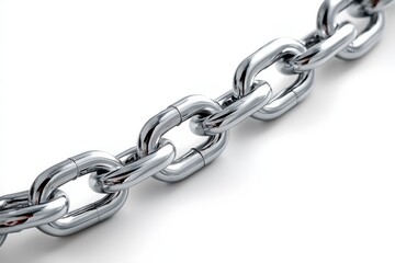 Obraz premium Shiny metal chain links on white background reflecting light