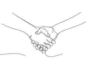 Fototapeta premium Continuous Line Drawing of Two Hands Clasped Together Symbolizing Unity Partnership and Support